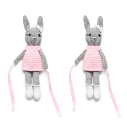 Pikkaboo - Crochet Bunny Tieback Clips Pair - Pink and Grey