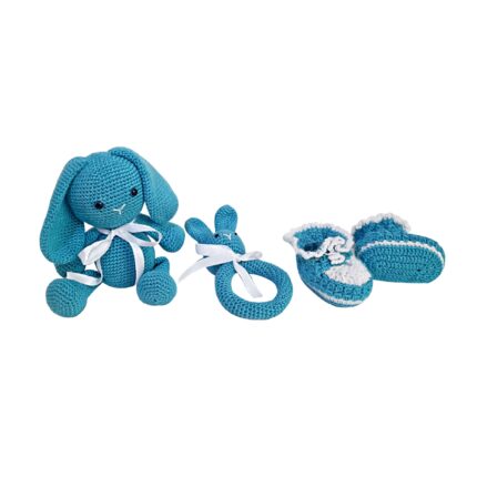 Pikkaboo - SnuggleandPlay Soft Crocheted Bunny set - Blue and White
